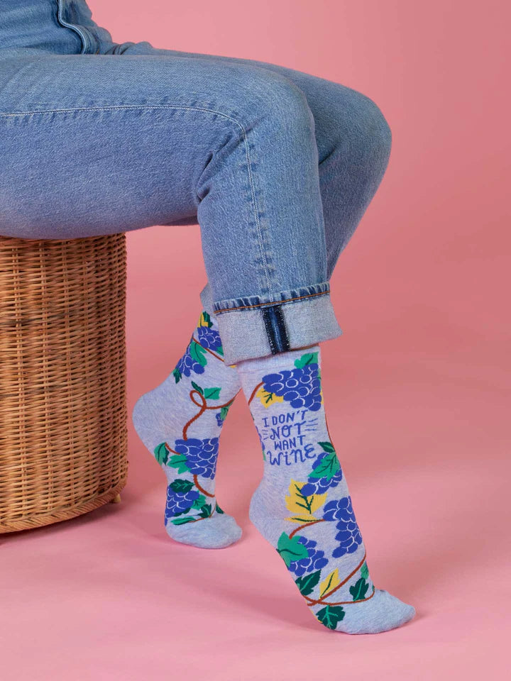 Women's "I Don't Not Want Wine"  Crew Sock