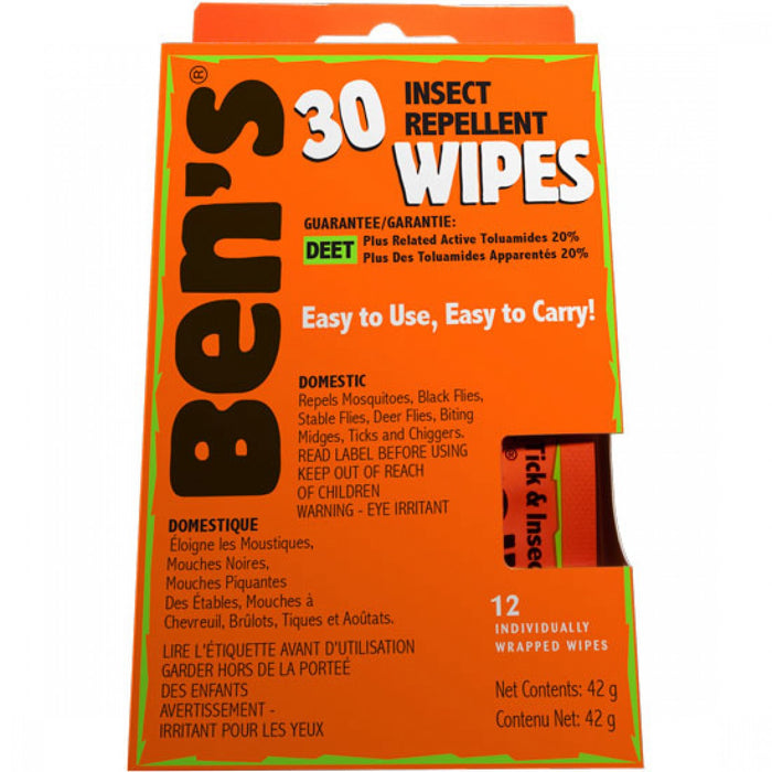 Ben’s® 30% Tick & Insect Repellent Wipes, 12 per Box