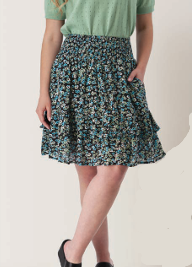 Women's Tiered Floral Crepe Skirt